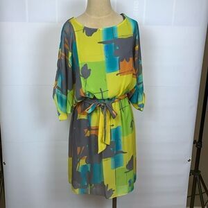 Signature by Robbie Bee colorful dress with sash, size 8